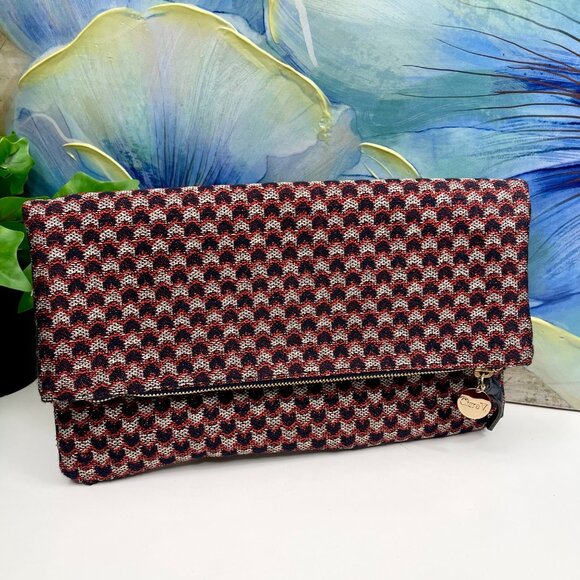 Clare V Marquis Foldover Clutch in Black, Red & Gold Chevron Pattern - Picture 1 of 12